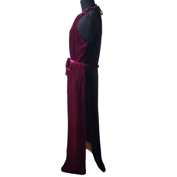 Katharine Kidd Burgundy Red Velvet Sleeveless Halter Midi Holiday Party Dress - Picture 5 of 16